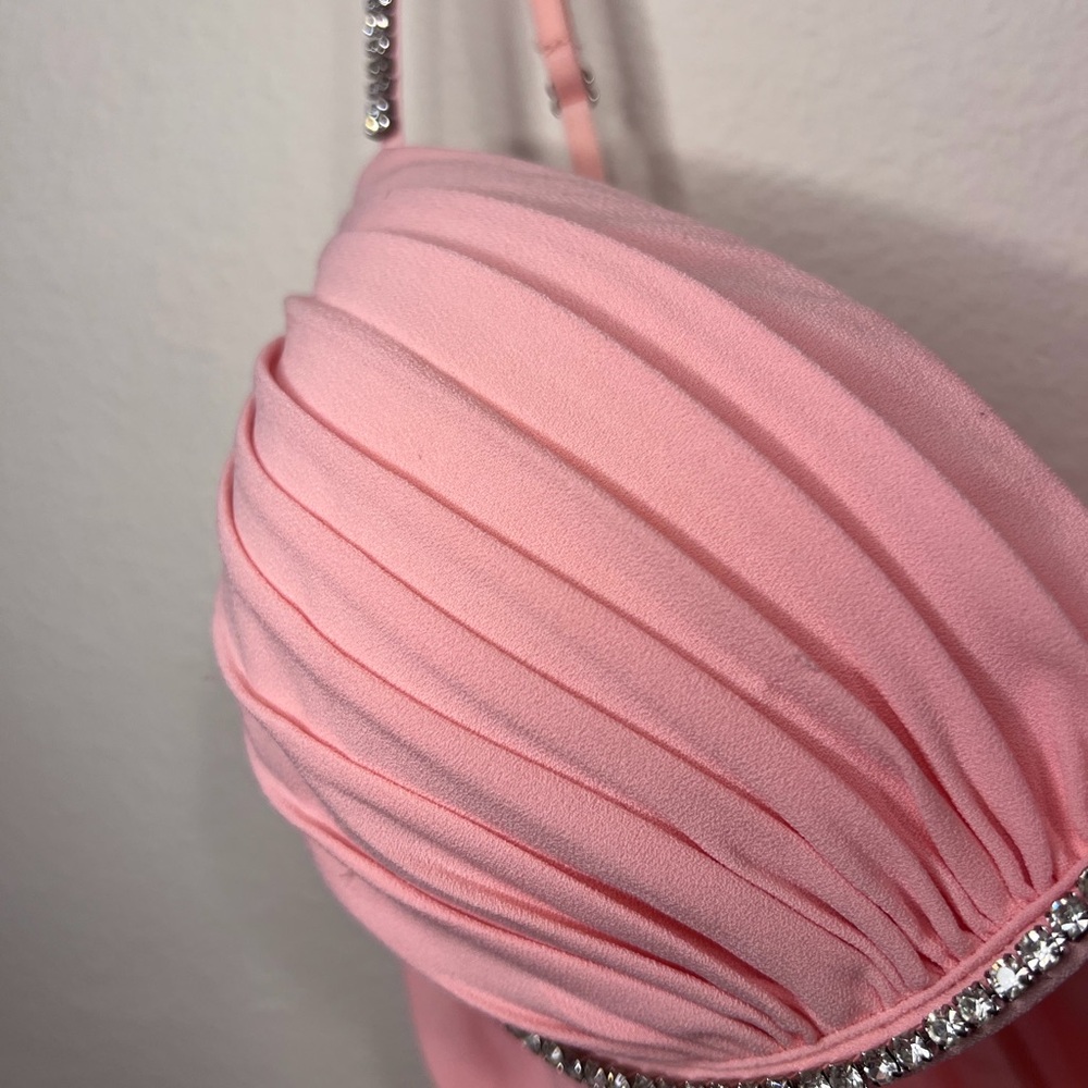 Oh Polly Blush Pink Draped Bodycon Dress with Embellished Straps - Picture 4 of 12
